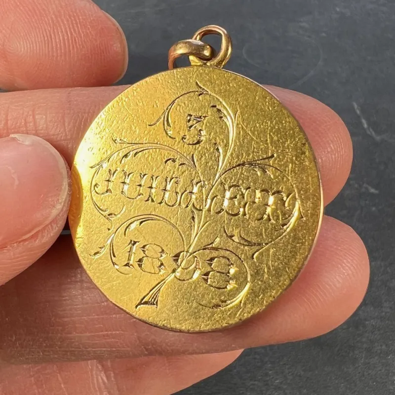 Pamono French 18k Rose Gold Ec or Ce Monogram Medal Pendant, 1890> Necklaces
