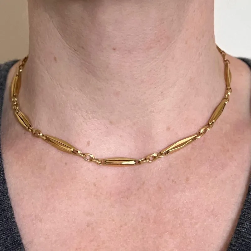 Sale Pamono French 18k Yellow Gold Fancy Faceted Curb Link Watch Chain Necklace, 1890s