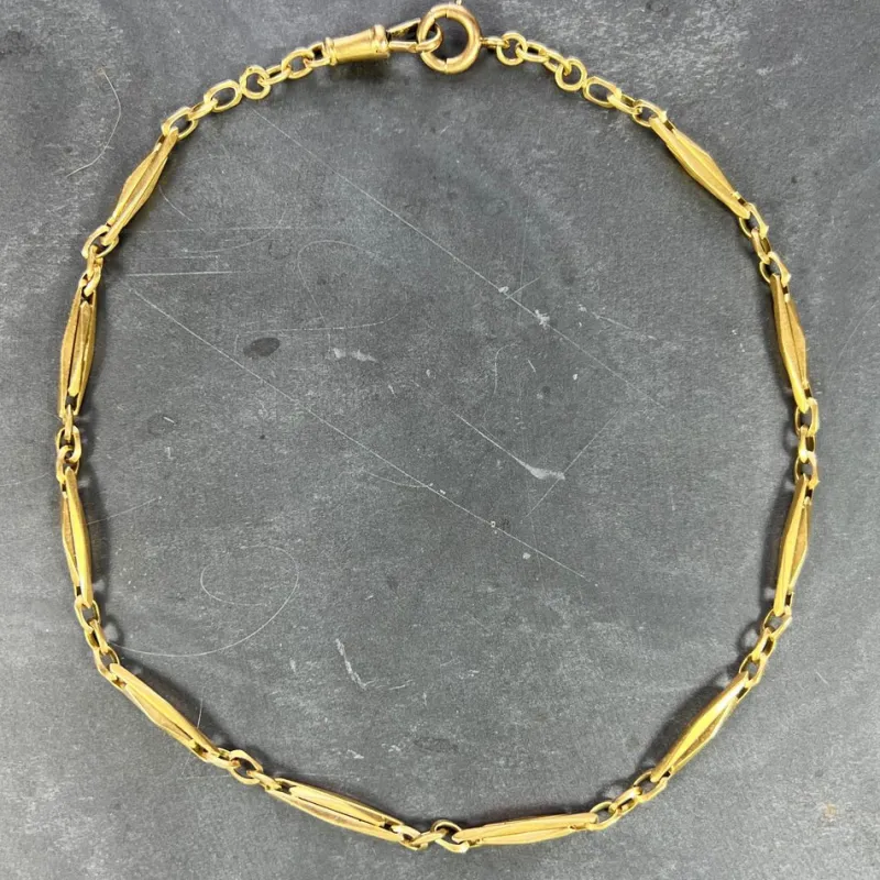 Sale Pamono French 18k Yellow Gold Fancy Faceted Curb Link Watch Chain Necklace, 1890s