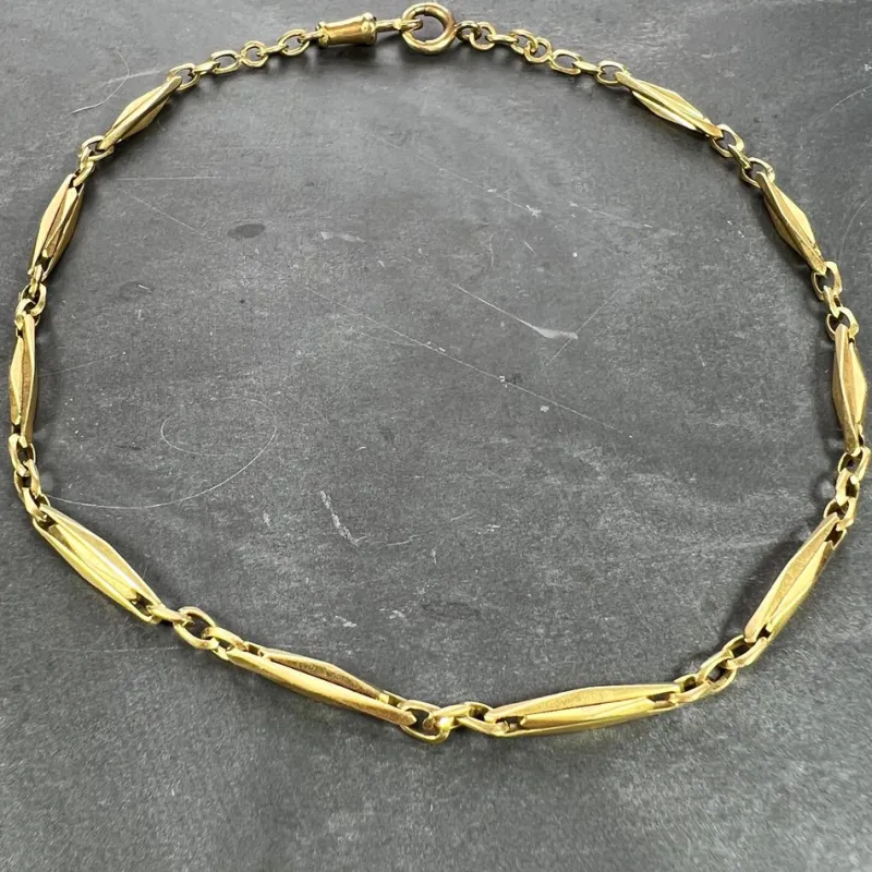 Sale Pamono French 18k Yellow Gold Fancy Faceted Curb Link Watch Chain Necklace, 1890s
