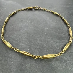 Sale Pamono French 18k Yellow Gold Fancy Faceted Curb Link Watch Chain Necklace, 1890s