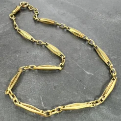 Sale Pamono French 18k Yellow Gold Fancy Faceted Curb Link Watch Chain Necklace, 1890s