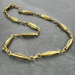 Sale Pamono French 18k Yellow Gold Fancy Faceted Curb Link Watch Chain Necklace, 1890s