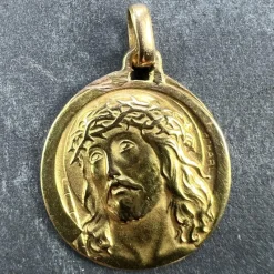 Pamono French 18k Yellow Gold Jesus Christ Crown of Thorns Medal Charm Pendant by Charl, 1950s> Necklaces