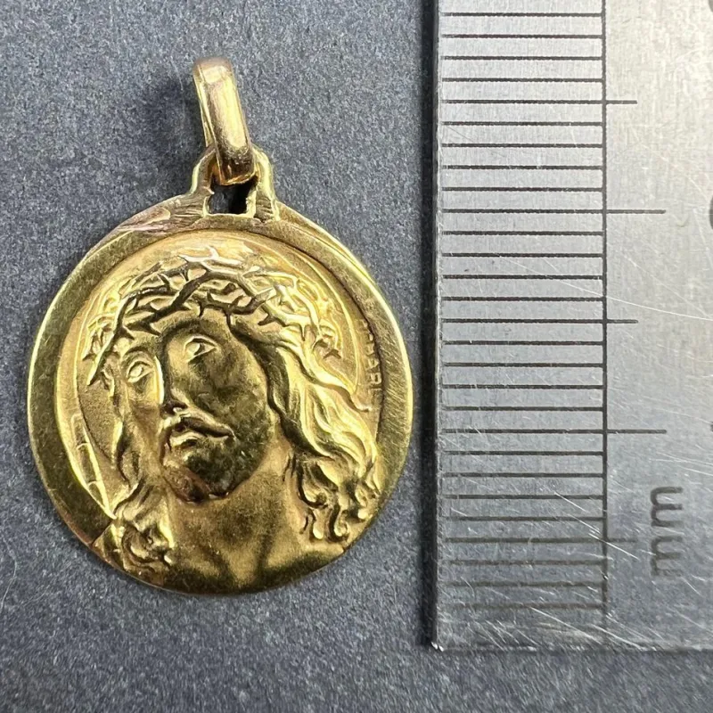 Pamono French 18k Yellow Gold Jesus Christ Crown of Thorns Medal Charm Pendant by Charl, 1950s> Necklaces