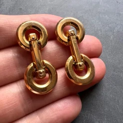 Pamono French 18k Yellow Gold Mecan Elde Hexagonal Circle Cufflinks, 1940s, Set of 2> Cufflinks