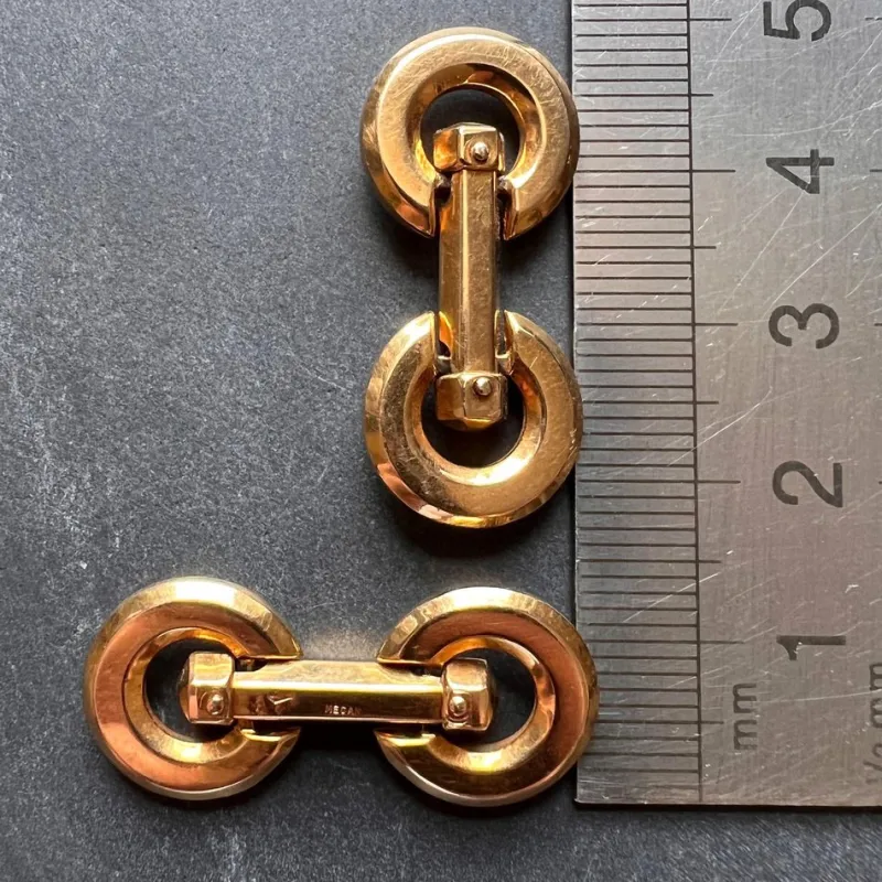 Pamono French 18k Yellow Gold Mecan Elde Hexagonal Circle Cufflinks, 1940s, Set of 2> Cufflinks
