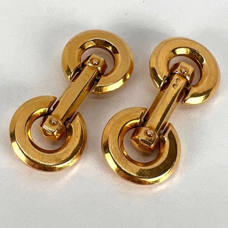 Pamono French 18k Yellow Gold Mecan Elde Hexagonal Circle Cufflinks, 1940s, Set of 2> Cufflinks