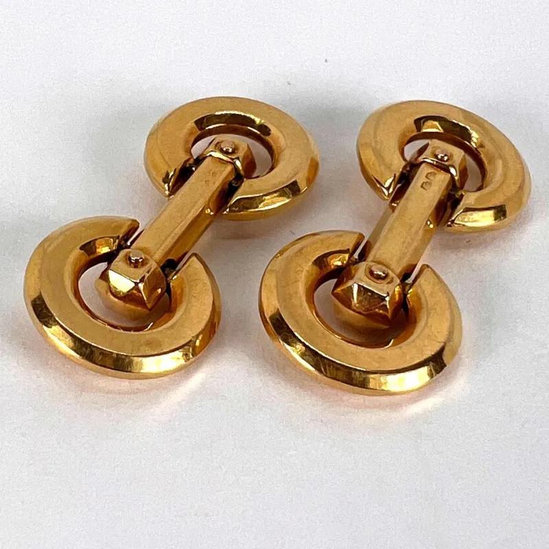 Pamono French 18k Yellow Gold Mecan Elde Hexagonal Circle Cufflinks, 1940s, Set of 2> Cufflinks