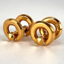 Pamono French 18k Yellow Gold Mecan Elde Hexagonal Circle Cufflinks, 1940s, Set of 2><noscript><img width=