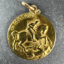 Discount Pamono French 18k Yellow Gold Medal Pendant, 1920s