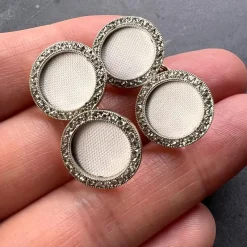 Pamono French 18k Yellow Gold Platinum Diamond and Enamel Cufflinks, 1920s, Set of 2><noscript><img width=