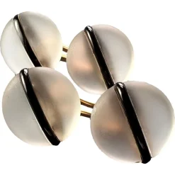 Online Pamono French 18k Yellow Gold Rock Crystal Enamel Stripe Cufflinks, 1930s, Set of 2