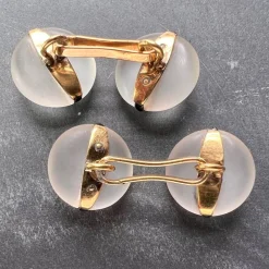 Online Pamono French 18k Yellow Gold Rock Crystal Enamel Stripe Cufflinks, 1930s, Set of 2