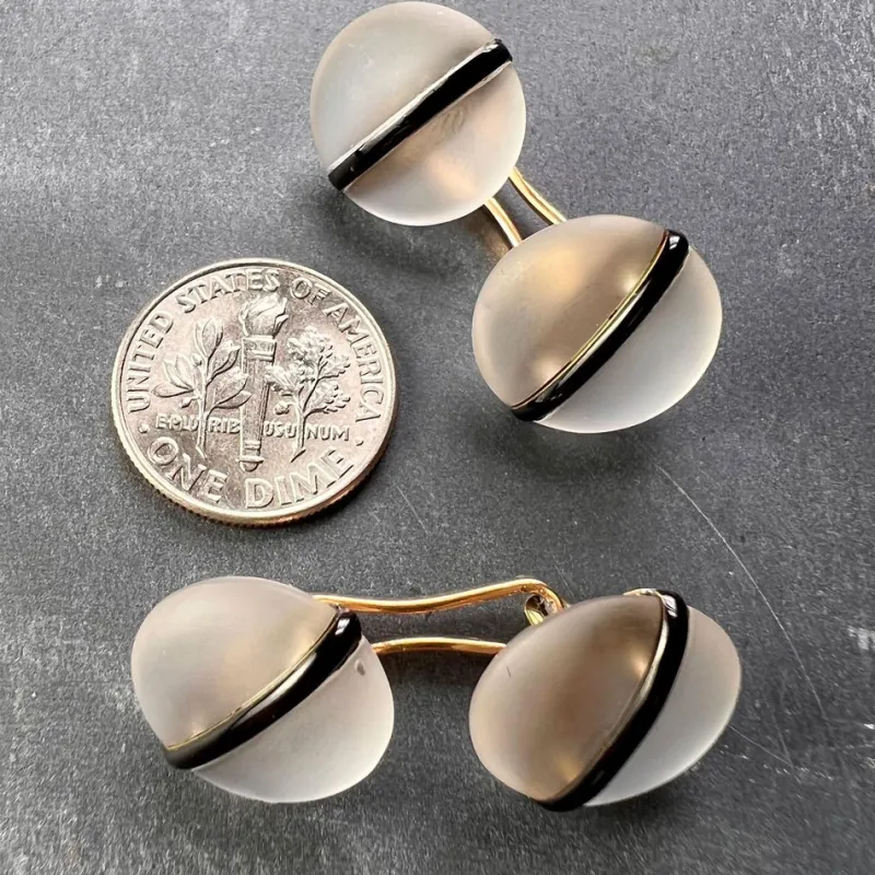 Online Pamono French 18k Yellow Gold Rock Crystal Enamel Stripe Cufflinks, 1930s, Set of 2