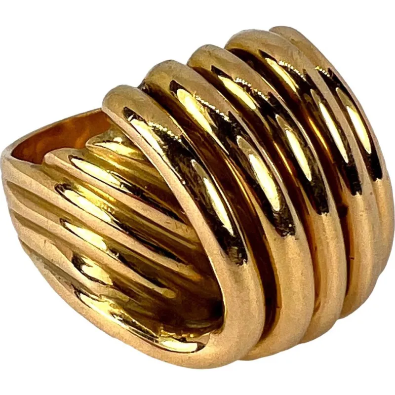 Pamono French 18k Yellow Gold Spring Ring, 1950s> Rings