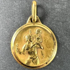 Online Pamono French 18k Yellow Gold St Christopher Charm Pendant Medal by Augis, 1930s