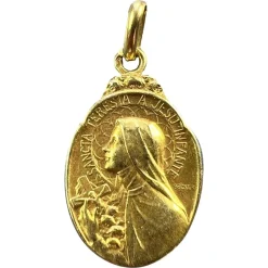 Pamono French 18k Yellow Gold St Therese Charm Medal Pendant by Becker, 1890s> Necklaces