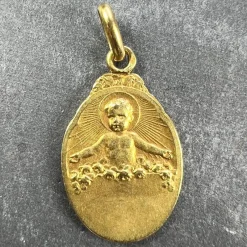 Pamono French 18k Yellow Gold St Therese Charm Medal Pendant by Becker, 1890s><noscript><img width=