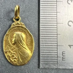 Pamono French 18k Yellow Gold St Therese Charm Medal Pendant by Becker, 1890s><noscript><img width=