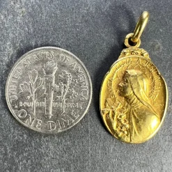 Pamono French 18k Yellow Gold St Therese Charm Medal Pendant by Becker, 1890s><noscript><img width=