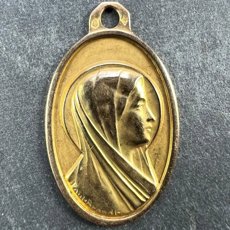 Pamono French 18k Yellow Gold Virgin Mary Charm Pendant Medal by Paul Brandt, 1950s> Necklaces