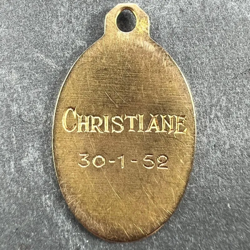 Pamono French 18k Yellow Gold Virgin Mary Charm Pendant Medal by Paul Brandt, 1950s> Necklaces