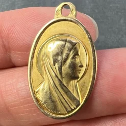 Pamono French 18k Yellow Gold Virgin Mary Charm Pendant Medal by Paul Brandt, 1950s><noscript><img width=