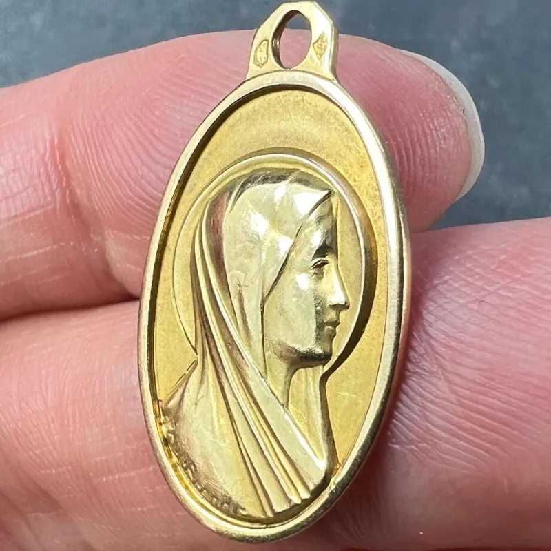 Pamono French 18k Yellow Gold Virgin Mary Charm Pendant Medal by Paul Brandt, 1950s> Necklaces