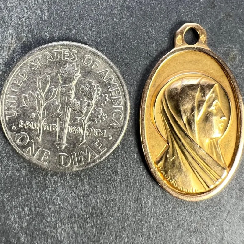 Pamono French 18k Yellow Gold Virgin Mary Charm Pendant Medal by Paul Brandt, 1950s> Necklaces