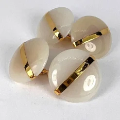 Pamono French 18k Yellow Gold White Agate Stripe Cufflinks, 1930s, Set of 2><noscript><img width=