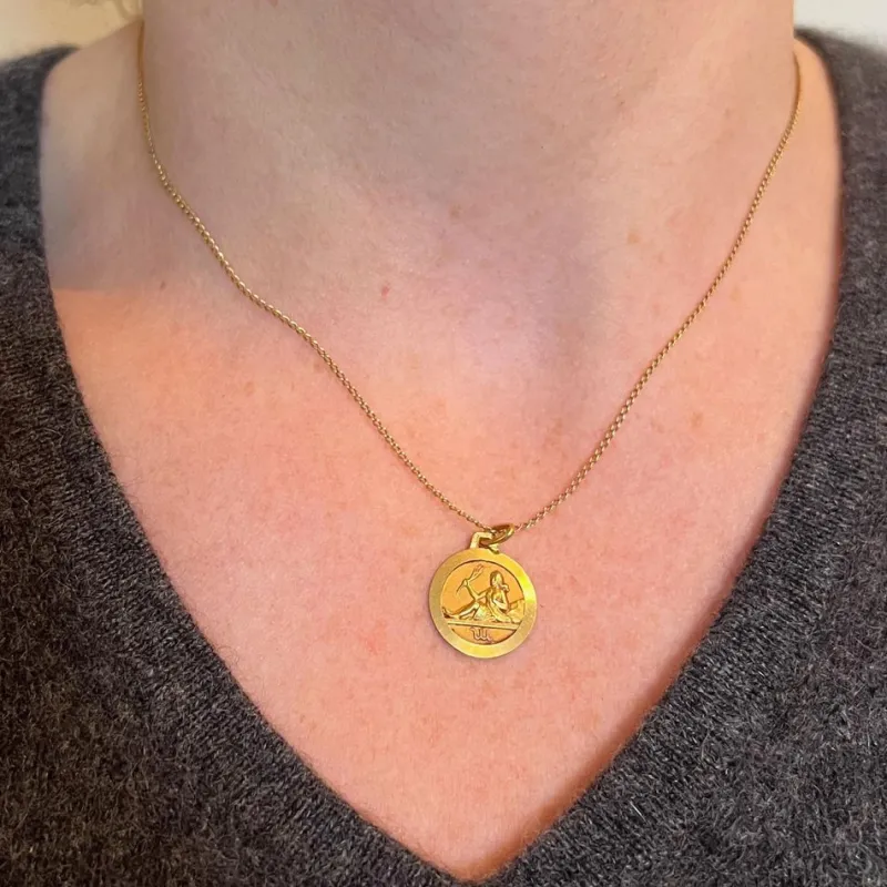 Clearance Pamono French 18k Yellow Gold Zodiac Virgo Charm Pendant, 1950s