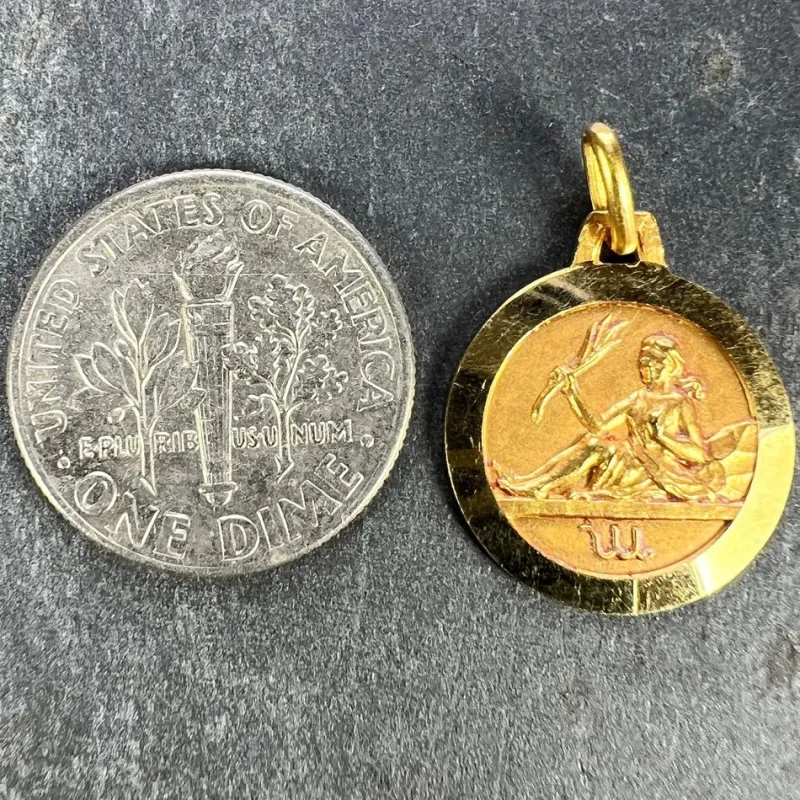 Clearance Pamono French 18k Yellow Gold Zodiac Virgo Charm Pendant, 1950s
