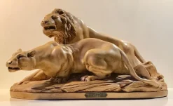 Sale Pamono French L'Affut Art Deco Sculpture of Lions by A. Martinez, Paris 1924