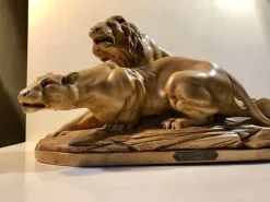 Sale Pamono French L'Affut Art Deco Sculpture of Lions by A. Martinez, Paris 1924
