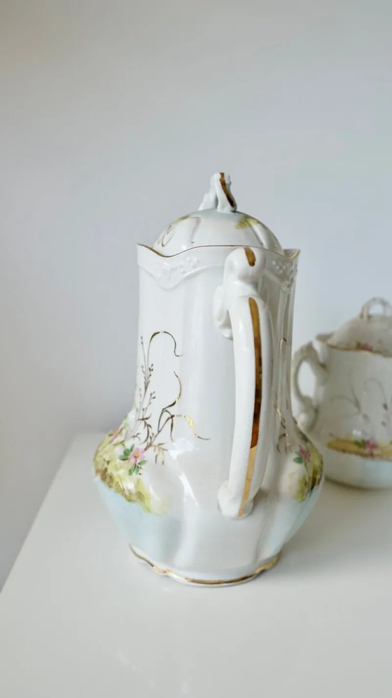 Pamono French Limoges Porcelain Coffee Pot by Barny Rigoni & Langle, 1920s> Coffee & Tea Service