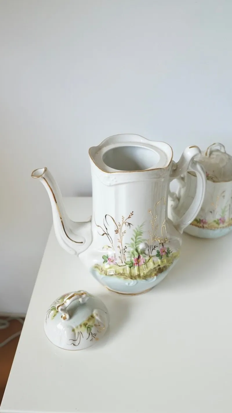 Pamono French Limoges Porcelain Coffee Pot by Barny Rigoni & Langle, 1920s> Coffee & Tea Service