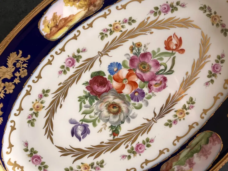 Pamono French Louis XV Hand-Painted Blue Ceramic Stand, 1890s> Serving Dishes