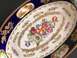 Pamono French Louis XV Hand-Painted Blue Ceramic Stand, 1890s> Serving Dishes