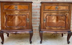 Pamono French Louis XV Style Walnut & Marquetry Bedside Tables, Set of 2> Nightstands