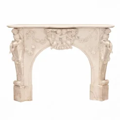 Pamono French Louis XV Style White Marble Fireplace with Cupids, 1800s> Fireplaces And Mantels