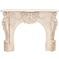 Pamono French Louis XV Style White Marble Fireplace with Cupids, 1800s> Fireplaces And Mantels