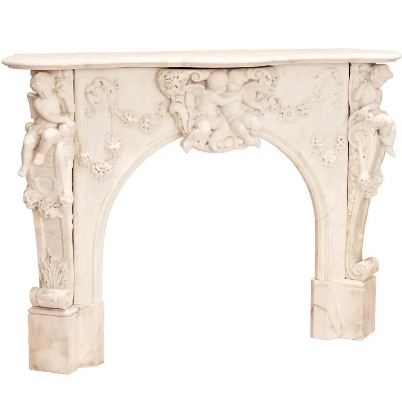 Pamono French Louis XV Style White Marble Fireplace with Cupids, 1800s> Fireplaces And Mantels