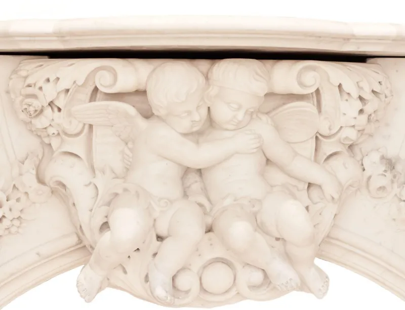 Pamono French Louis XV Style White Marble Fireplace with Cupids, 1800s> Fireplaces And Mantels