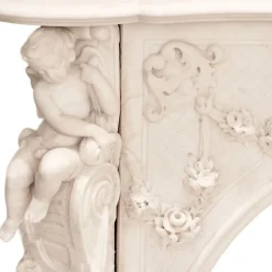 Pamono French Louis XV Style White Marble Fireplace with Cupids, 1800s><noscript><img width=