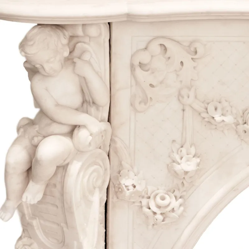 Pamono French Louis XV Style White Marble Fireplace with Cupids, 1800s> Fireplaces And Mantels