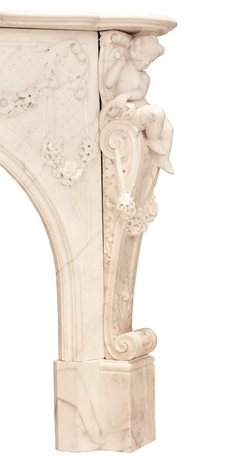 Pamono French Louis XV Style White Marble Fireplace with Cupids, 1800s> Fireplaces And Mantels