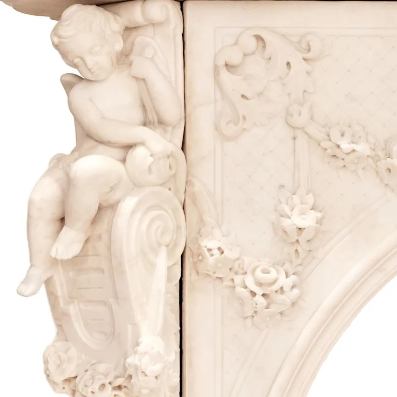 Pamono French Louis XV Style White Marble Fireplace with Cupids, 1800s> Fireplaces And Mantels