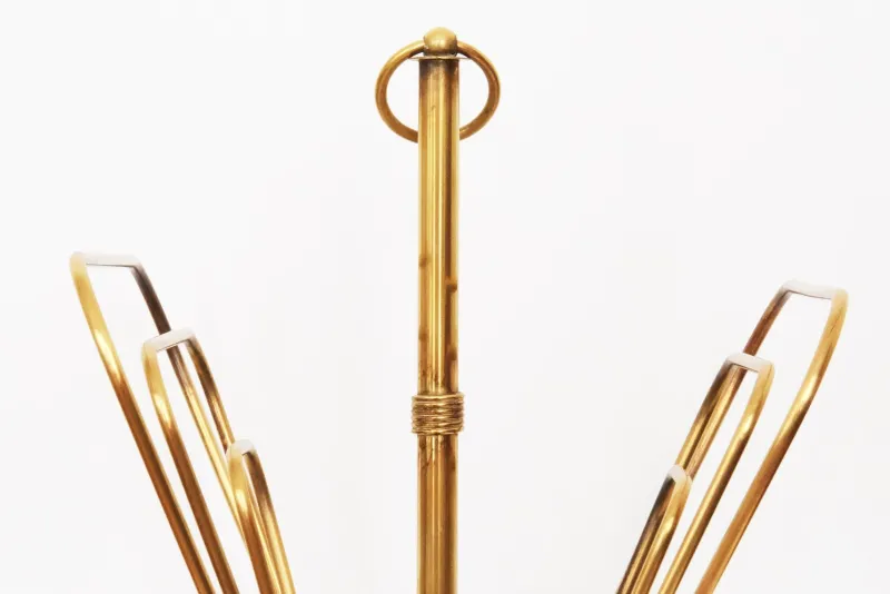 Pamono French Magazine Rack in Brass and Wood attributed to Jacques Adnet, 20th Century> Magazine Racks