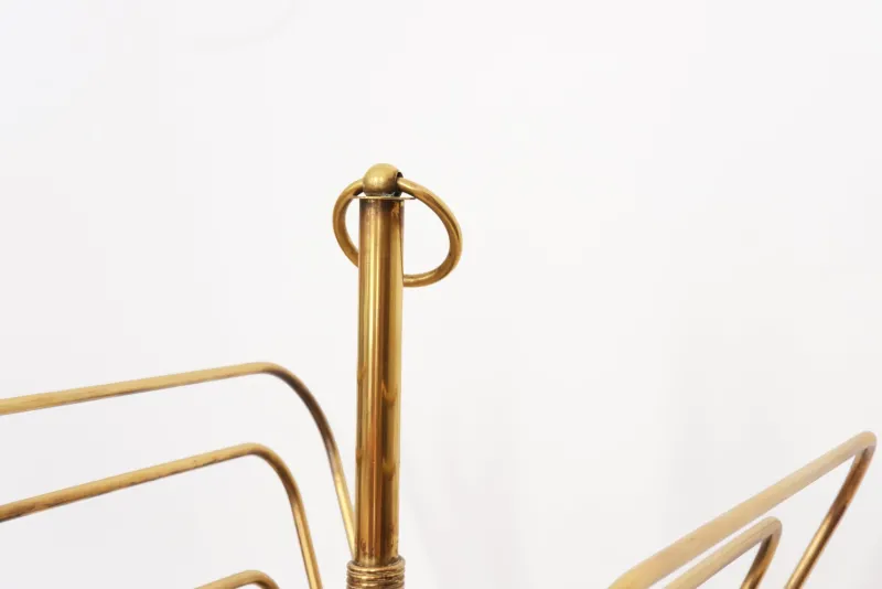 Pamono French Magazine Rack in Brass and Wood attributed to Jacques Adnet, 20th Century> Magazine Racks